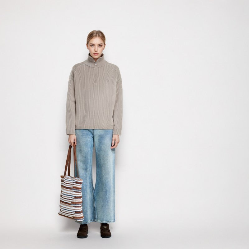 High Neck Long Sleeve Sweater Wool