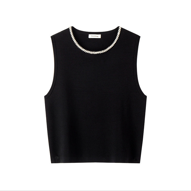 Women's Custom Black Round Neck Sleeveless Knit Vest & Skirt Set | OEM/ODM Knitwear Manufacturer