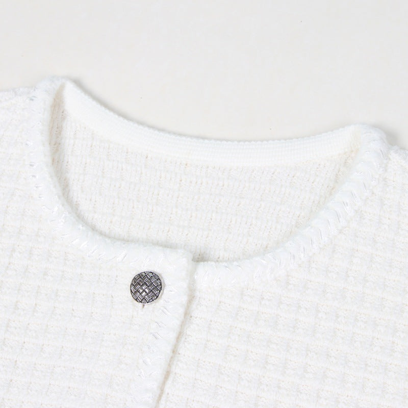 Women's Custom White Round Neck Long Sleeve Knit Cardigan | OEM/ODM Knitwear Manufacturer