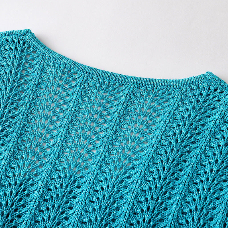 Blue V Neck Long Sleeve Knit Dress