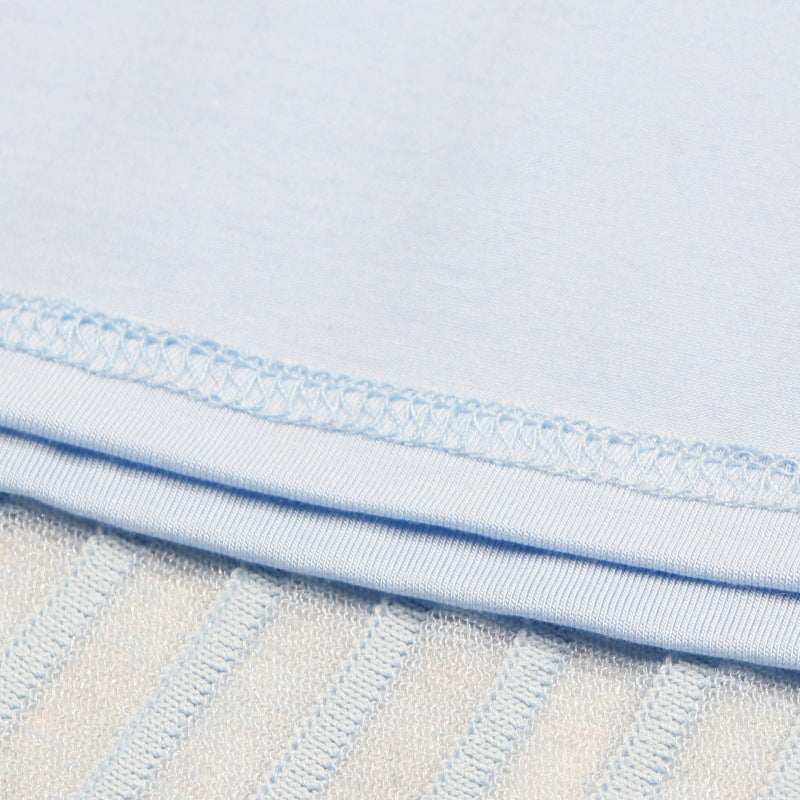 Blue Square Neck Short Sleeve Knit Dress