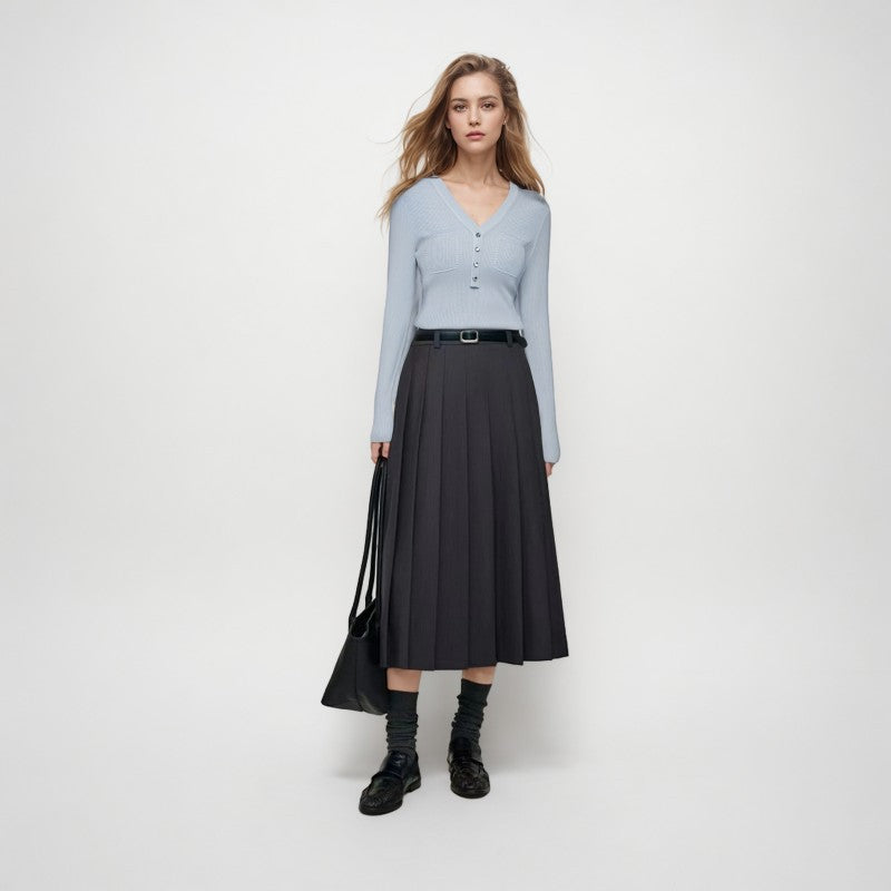 V Neck Long Sleeve Knit Sweater Wool