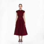 Load image into Gallery viewer, Women's Custom Burgundy Round Neck Short Sleeve Wool Knit Dress | OEM/ODM Knitwear Manufacturer