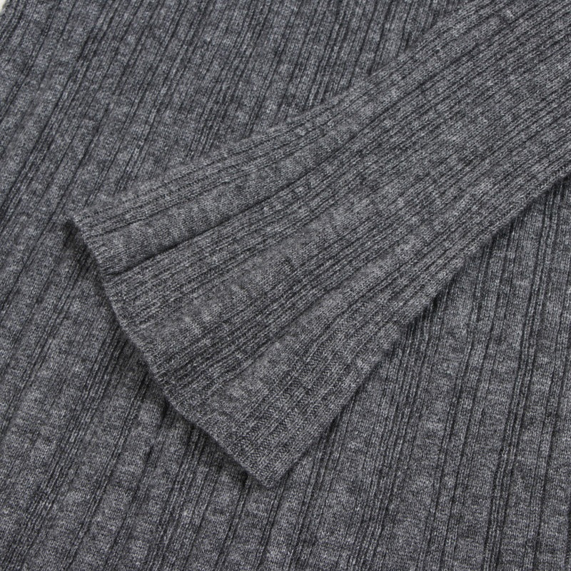Women's Custom Gray High Neck Long Sleeve Wool Knit Dress | OEM/ODM Knitwear Manufacturer