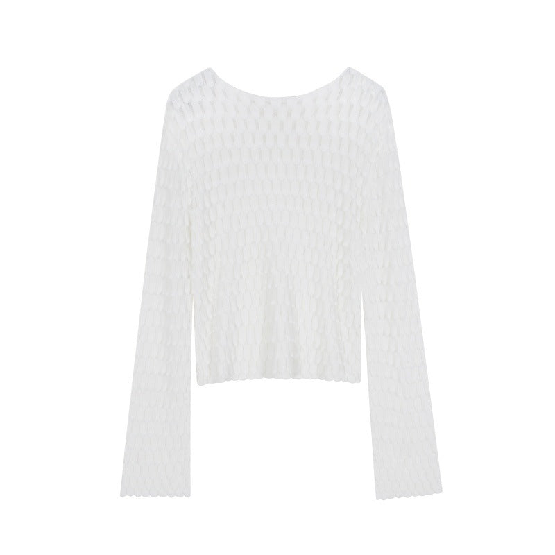 White Round Neck Long Sleeve Knit Sweater Wool
