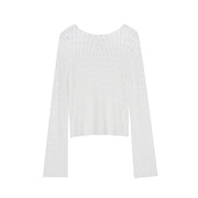 White Round Neck Long Sleeve Knit Sweater Wool
