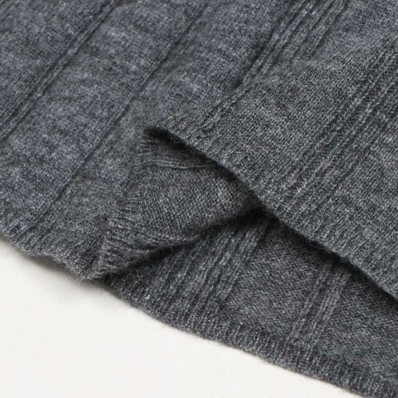 Women's Custom Gray High Neck Long Sleeve Wool Knit Dress | OEM/ODM Knitwear Manufacturer