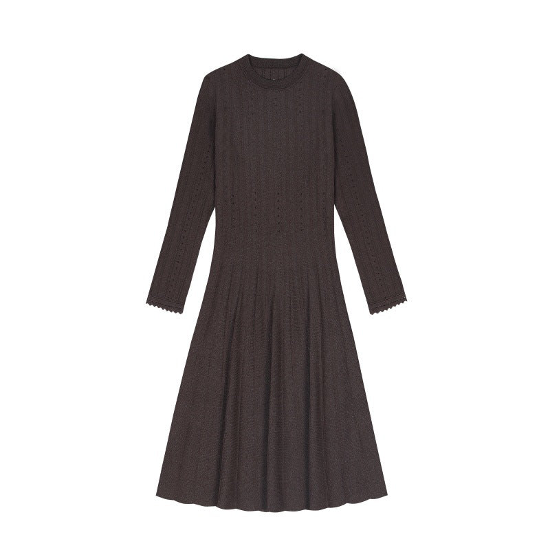 Women's Custom Brown Round Neck Long Sleeve Knit Dress | OEM/ODM Knitwear Manufacturer