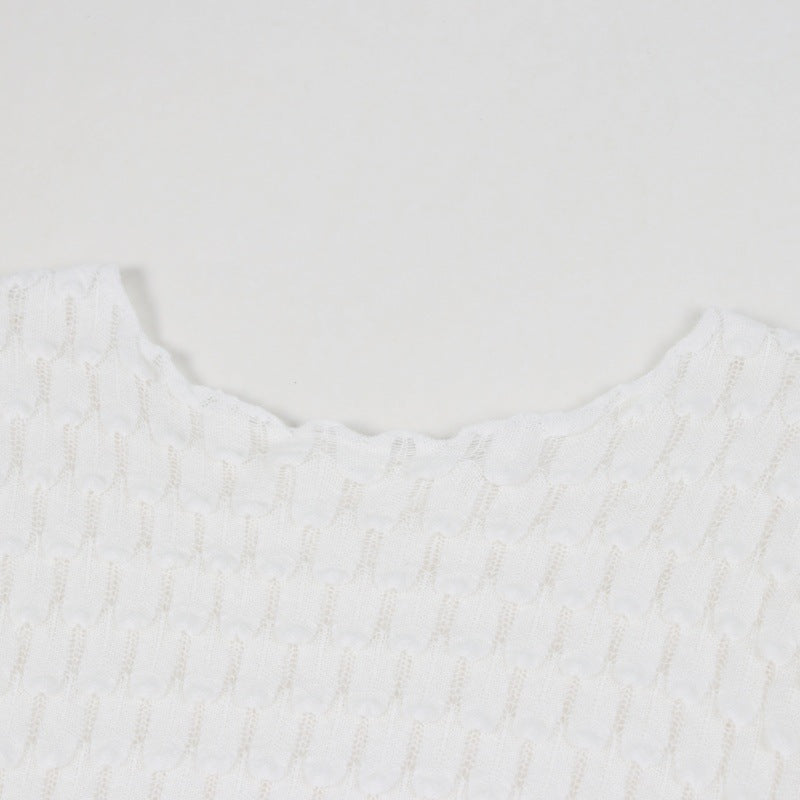 White Round Neck Long Sleeve Knit Sweater Wool