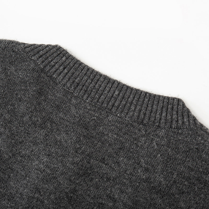 Women's Custom Gray Round Neck Long Sleeve Wool Knit Cardigan | OEM/ODM Knitwear Manufacturer