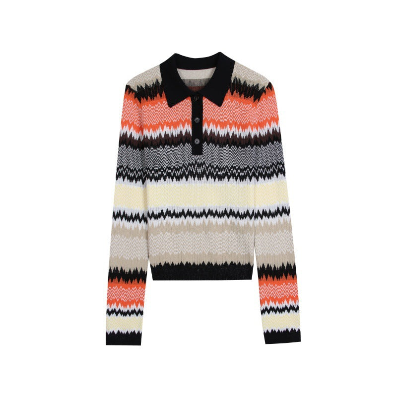 Polo Collar Long Sleeve Knit Sweater Tencel