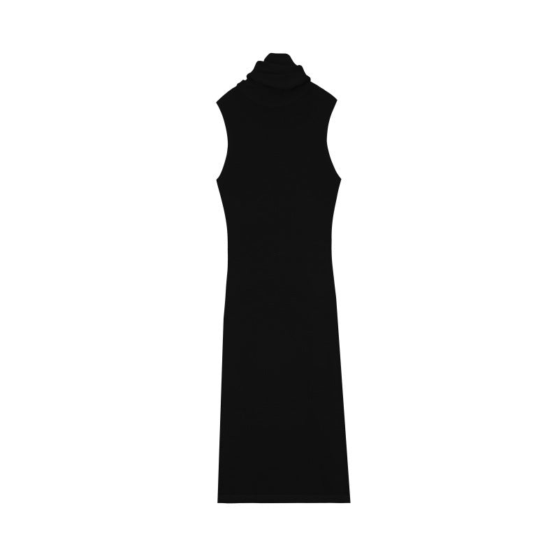 Red High Neck Sleeveless Knit Dress Wool