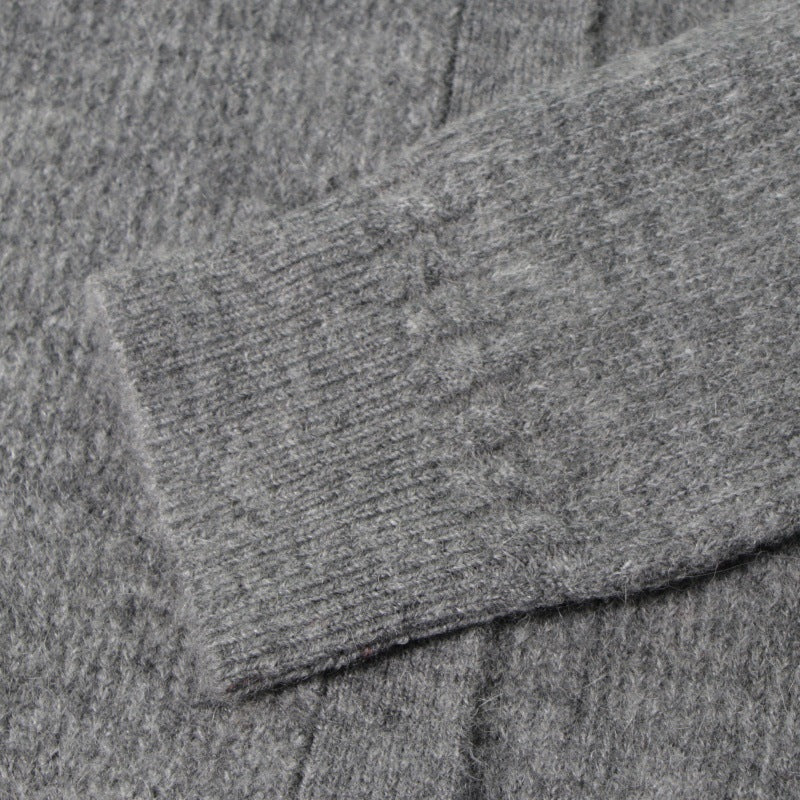 Gray Round Neck Long Sleeve Knit Cardigan Wool