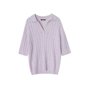 Pink Lapel Short Sleeve Knit Sweater Wool