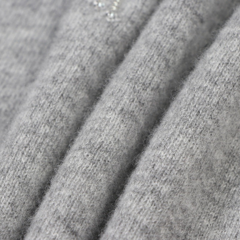 Gray Round Neck Short Sleeve Knit Sweater Wool