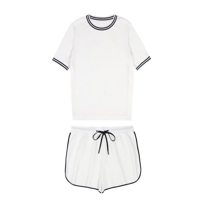 Men's White Round Neck Short Sleeve Tencel T-Shirt