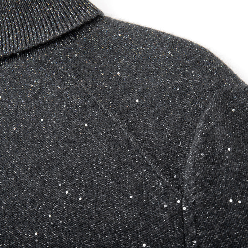 Women's Custom Black High Neck Long Sleeve Cashmere Knit Sweater | OEM/ODM Knitwear Manufacturer