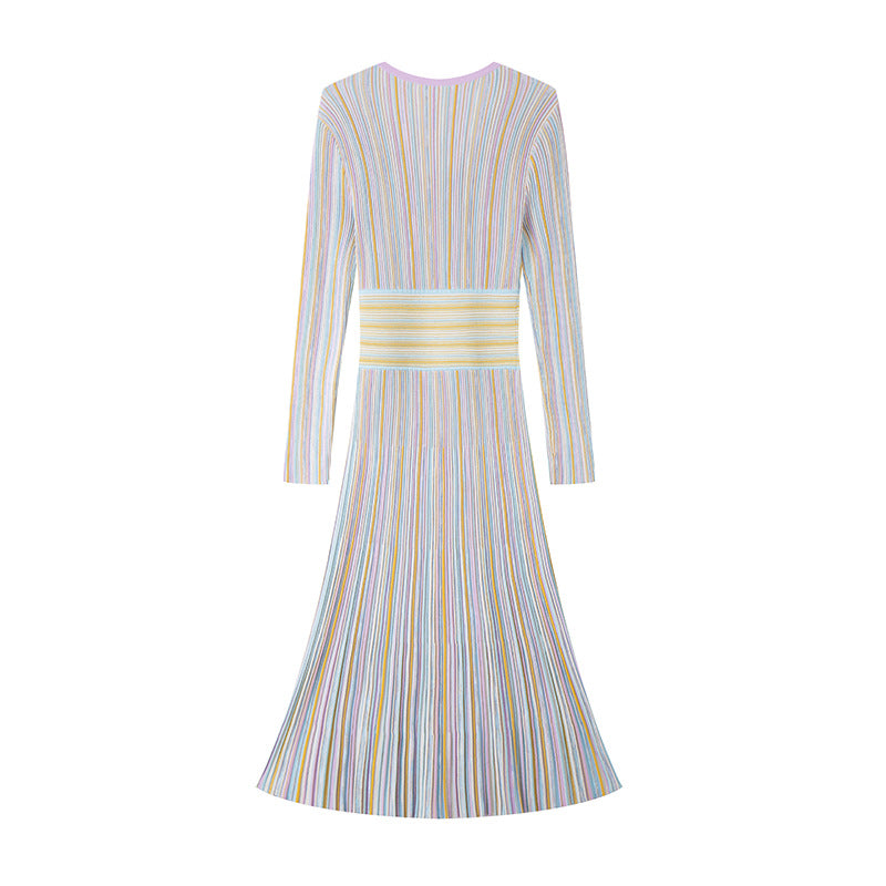 V Neck Long Sleeve Knit Dress Silk