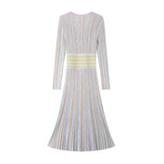 V Neck Long Sleeve Knit Dress Silk