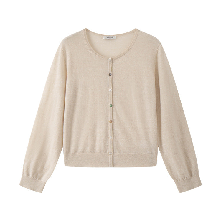 Women's Custom Round Neck Long Sleeve Wool Knit Cardigan | OEM/ODM Knitwear Manufacturer
