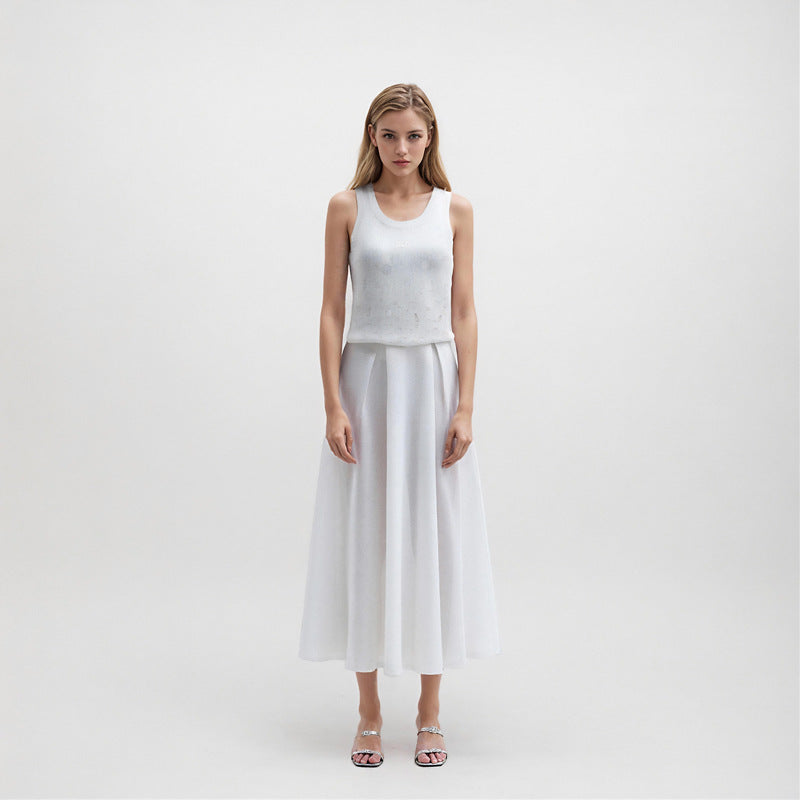 Women's Custom White Round Neck Sleeveless Tencel Knit Vest | OEM Wholesale