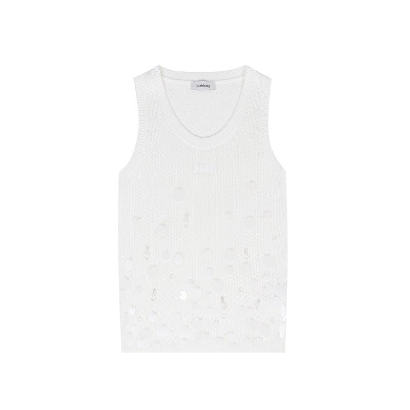 Women's Custom White Round Neck Sleeveless Tencel Knit Vest | OEM Wholesale