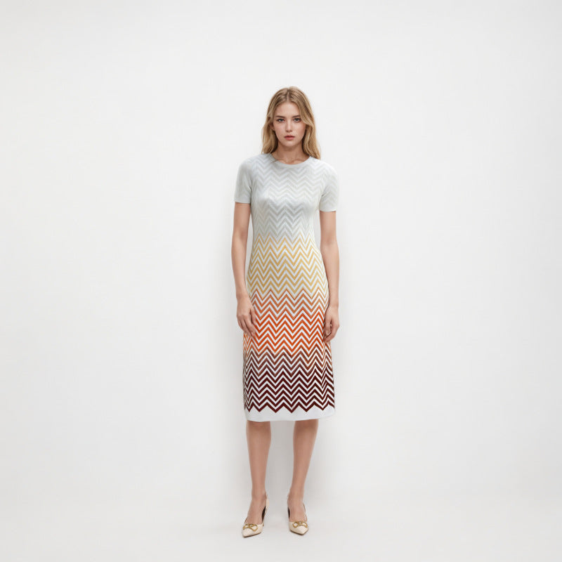 Women's Custom White Round Neck Short Sleeve Knit Dress