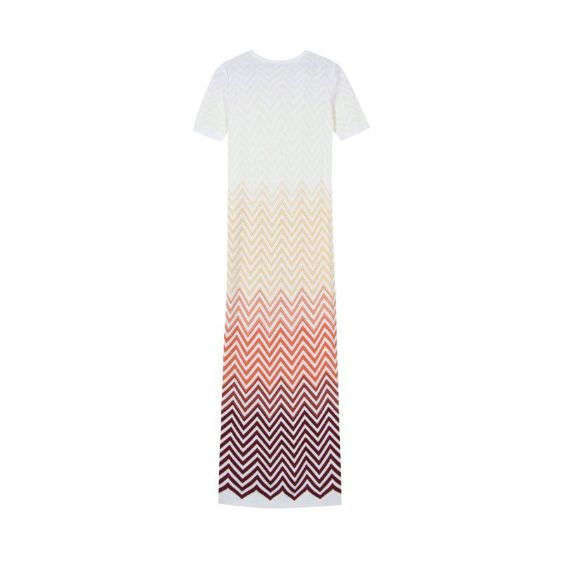 Women's Custom White Round Neck Short Sleeve Knit Dress