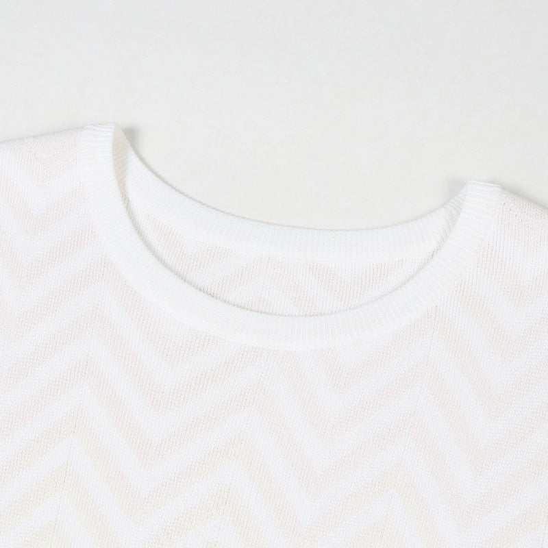 Women's Custom White Round Neck Short Sleeve Knit Dress