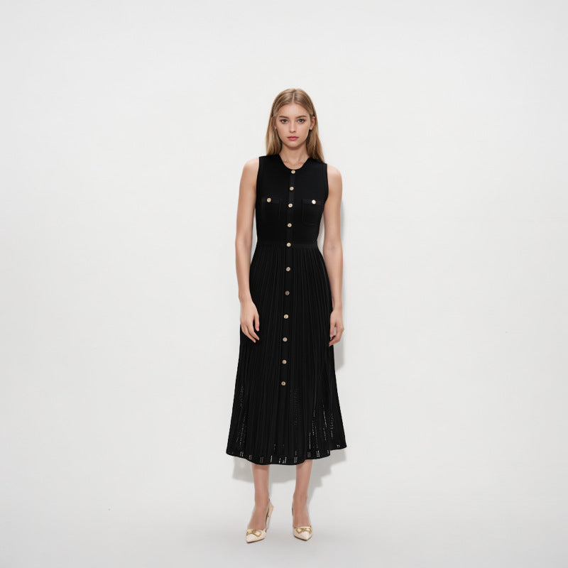 Women's Custom Black Round Neck Sleeveless Knit Dress