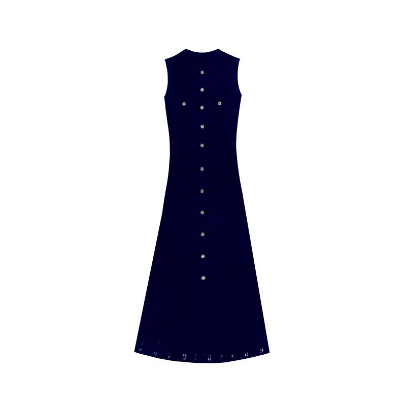 Women's Custom Black Round Neck Sleeveless Knit Dress