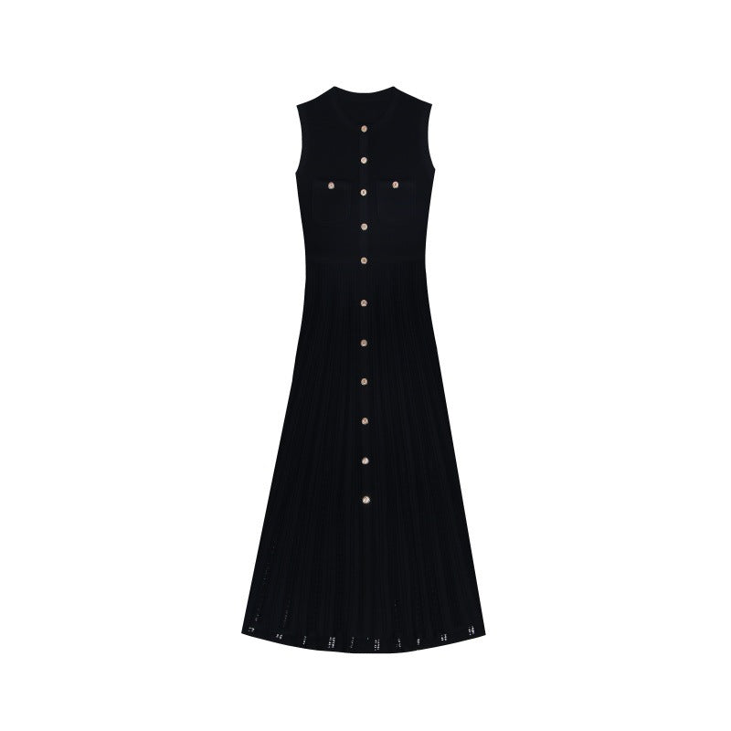 Women's Custom Black Round Neck Sleeveless Knit Dress