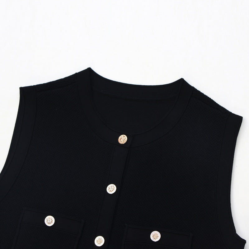 Women's Custom Black Round Neck Sleeveless Knit Dress