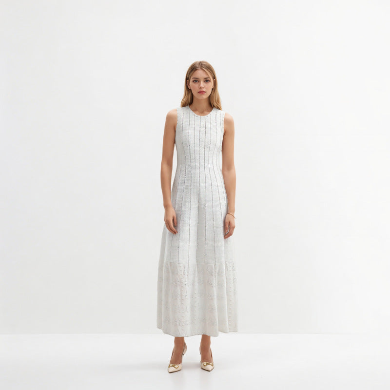 Women's Custom White Round Neck Sleeveless Cotton Knit Dress