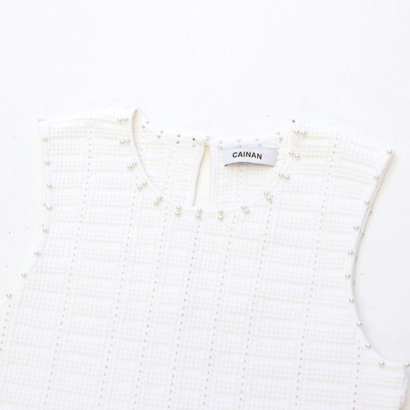 Women's Custom White Round Neck Sleeveless Cotton Knit Dress