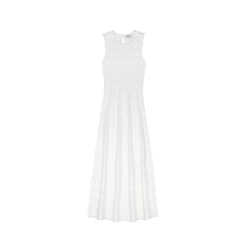 Women's Custom White Round Neck Sleeveless Cotton Knit Dress