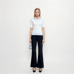 Load image into Gallery viewer, Women's Custom White Polo Collar Short Sleeve Wool Sweater
