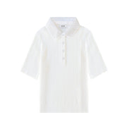 Women's Custom White Polo Collar Short Sleeve Wool Sweater