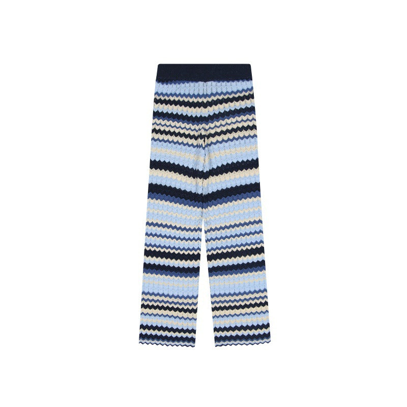 Women's Custom Striped Round Neck Sleeveless Knit Top & Pants Set