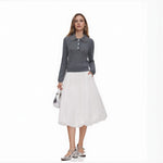 Load image into Gallery viewer, Women's Custom Gray Polo Collar Long Sleeve Wool Knit Sweater
