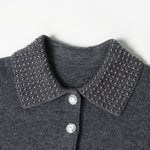 Load image into Gallery viewer, Women's Custom Gray Polo Collar Long Sleeve Wool Knit Sweater