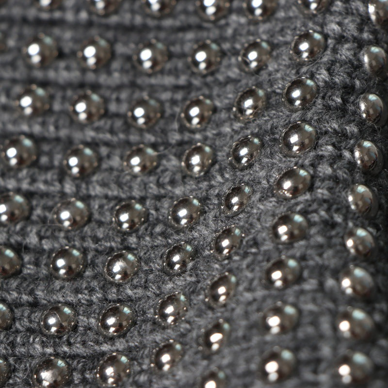 Women's Custom Gray Polo Collar Long Sleeve Wool Knit Sweater
