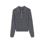 Load image into Gallery viewer, Women's Custom Gray Polo Collar Long Sleeve Wool Knit Sweater