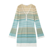 Women's Custom Sky Blue Striped V-Neck Long Sleeve Knit Dress
