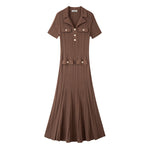 Load image into Gallery viewer, Women's Custom Brown V-Neck Short Sleeve Knit Dress
