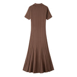Load image into Gallery viewer, Women's Custom Brown V-Neck Short Sleeve Knit Dress