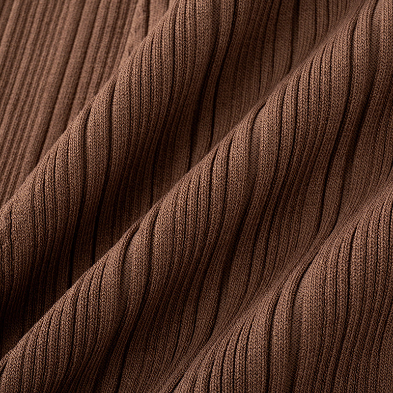 Women's Custom Brown V-Neck Short Sleeve Knit Dress