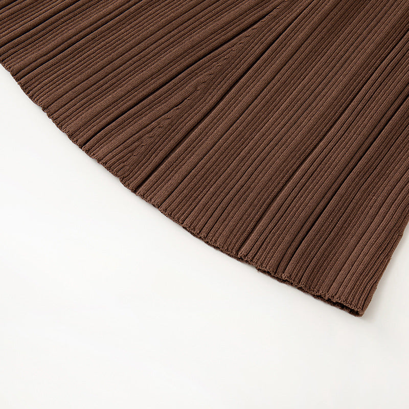 Women's Custom Brown V-Neck Short Sleeve Knit Dress