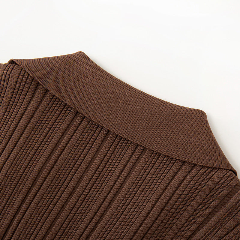 Women's Custom Brown V-Neck Short Sleeve Knit Dress