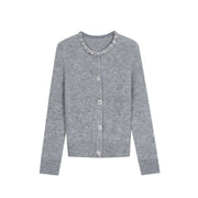 Women's Custom Gray Round Neck Long Sleeve Wool Knit Sweater